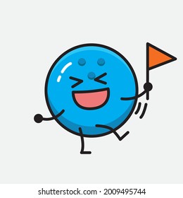 Vector Illustration of Bowling Ball Character with cute face and simple body line drawing on Isolated Background.