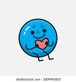 Vector Illustration of Bowling Ball Character with cute face and simple body line drawing on Isolated Background.