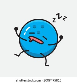 Vector Illustration of Bowling Ball Character with cute face and simple body line drawing on Isolated Background.