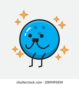 Vector Illustration of Bowling Ball Character with cute face and simple body line drawing on Isolated Background.