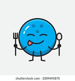 Vector Illustration of Bowling Ball Character with cute face and simple body line drawing on Isolated Background.