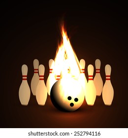 Vector illustration of a Bowling Ball crashing and skittles.