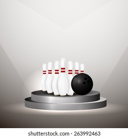 Vector illustration of a Bowling Ball crashing and skittles.