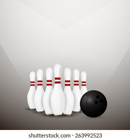Vector illustration of a Bowling Ball crashing and skittles.