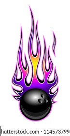 Vector illustration of bowling ball with hotrod flame shape. Ideal for printable sticker decal sport logo design and any decoration.