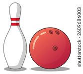 Vector illustration of a bowling ball and pins. Great for sports design, leisure activity, competition themes, or recreational game concepts.