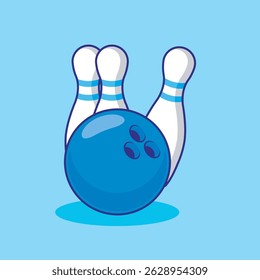 vector illustration of bowling ball and pins, bowling sport, flat vector isolated