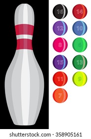 vector illustration, bowling ball and pins 