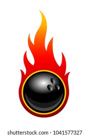 Vector illustration of bowling ball with simple flames. Ideal for stickers, decals, sport logo design element and any kind of decoration.