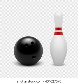 Vector illustration bowling ball and skittles. Isolated on a transparent background. EPS 10