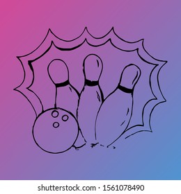 Vector illustration bowling ball and skittles.Gradient background. EPS 10