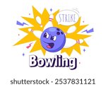 Vector illustration of a Bowling Game with People Throwing Balls, Featuring Pins, Ball, and Scoreboards in a Sport Club and Fun of a Bowling Match