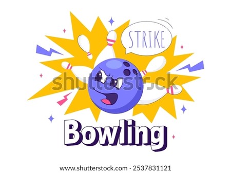 Vector illustration of a Bowling Game with People Throwing Balls, Featuring Pins, Ball, and Scoreboards in a Sport Club and Fun of a Bowling Match