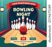 Vector illustration of bowling night poster banner template design