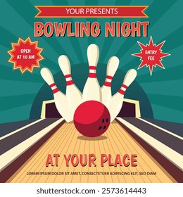 Vector illustration of Bowling night poster template design