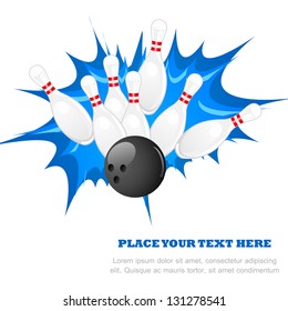 vector illustration of bowling pin with ball against abstract background