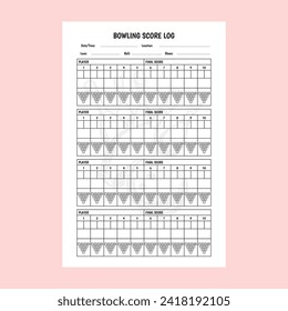 Ilustración vectorial del interior del libro de puntuación de bolos