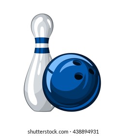 Vector illustration of bowling skittle and blue bowling ball, isolated on white background 1.1