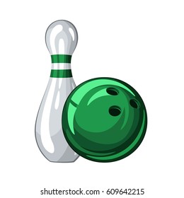 Vector illustration of bowling skittle and green bowling ball, isolated on white background 1.1