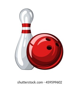 Vector illustration of bowling skittle and red bowling ball, isolated on white background 1.1