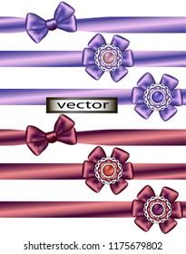 Vector illustration of bows with beads for gift decorative elements in red and purple for design and decoration