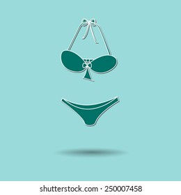 Vector illustration of  box bikini color background.