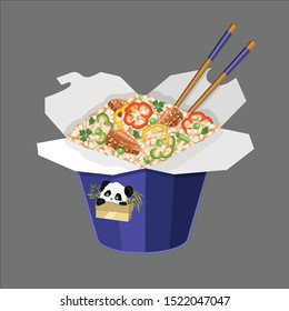 Vector illustration Box of Chinese Rice with Meat