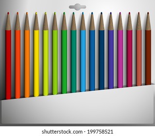 Vector illustration of a box of colored pencils.