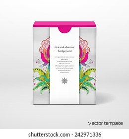 Vector illustration. Box with floral oriental fantastic pattern and white insertion for your text.