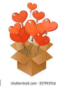 Vector illustration with box with flying up balloons