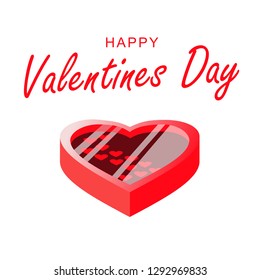 Vector illustration. Box in the form of a heart with chocolate for a loved one.