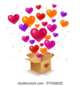 Vector illustration of a box and hearts