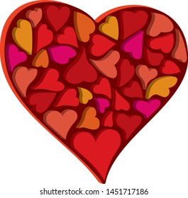 Vector illustration. Box of hearts. Hearts texture in red tones.