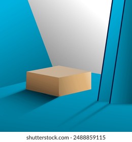 Ilustración vectorial de una caja sobre un fondo azul con una sombra 3d render maqueta foto producto