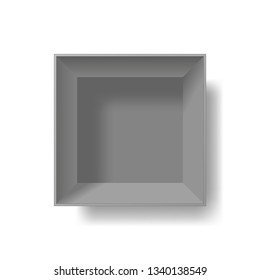 Vector illustration. The box is open. Top view. Realistic 3D cardboard box. View from above.