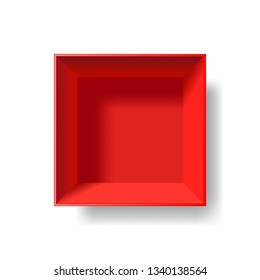 Vector illustration. The box is open. Top view. Realistic 3D cardboard box. View from above.