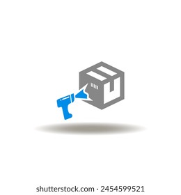 Vector illustration of box or package, or parcel, or cardboard and scanner barcode id scanning. Icon of scanner barcode ID. Symbol of inventory management. Sign of retail warehousing.