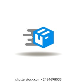 Vector illustration of box package or parcel fast moving delivery. Icon of purchase order. Symbol of delivery goods service.