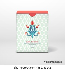 Vector illustration. Box with place for your text. Moroccan tiles pattern background. Tulip flower pattern. 