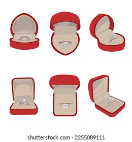 Vector illustration of a box with a ring. A set of jewelry for a declaration of love. Wedding Ring