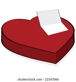 Vector illustration of a box shaped like a heart and a blank card