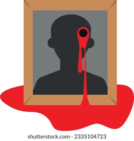 Vector illustration of a box with a shot. Blood, bullet impact and murder.