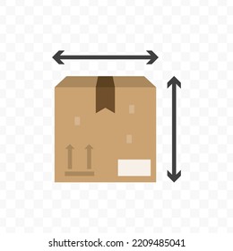 Vector illustration of box size icon sign and symbol. colored icons for website design .Simple design on transparent background (PNG).