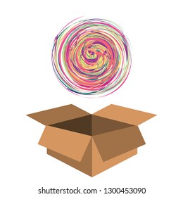 vector illustration of box and spiral for innovative products and surprising customer experience