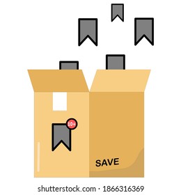 
ilustración vectorial de una caja que contiene muchas notificaciones de ahorro de usuarios de medios sociales. y como símbolo de grabación