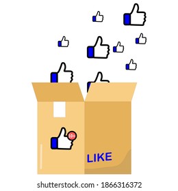 
vector illustration of a box that holds lots of likes notifications from social media users. and respond to social media posts