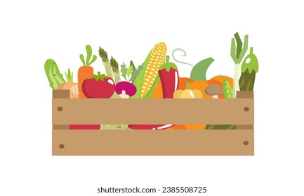 Vector illustration box with vegetables isolate on white , harvesting autumn and summer vitamins, season vegetable ,healthy and tasty food, bio and eco. Illustration for different design uses .