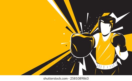 Vector illustration of boxer in action on abstract background. Sports concept. 
