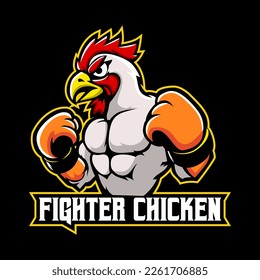 Vector illustration of Boxer chicken mascot, design logo template for fighting champ or chicken restaurant 