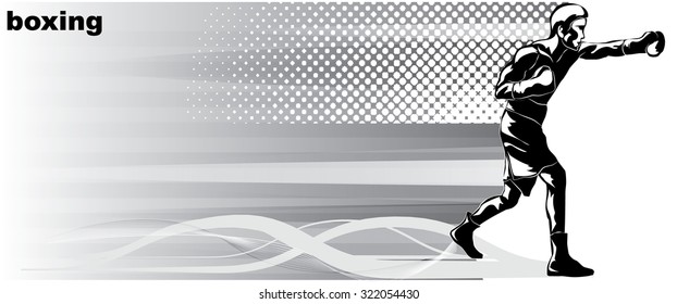 Vector illustration of a boxer in the engraving style